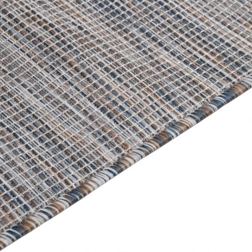 Fladvævet udendørstæppe 140 × 200 cm - brun og blå
