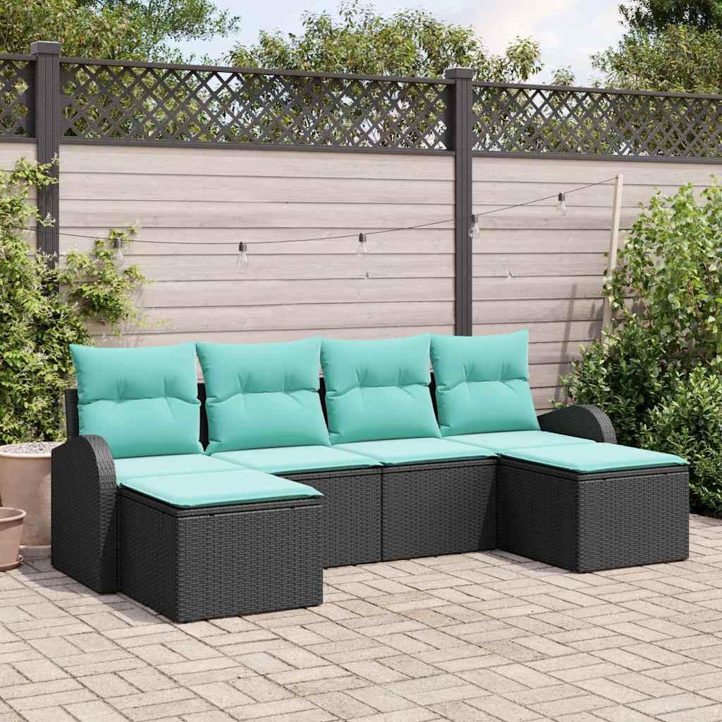 Modulært sofasæt med puder, 6 dele - sort/turkis polyrattan