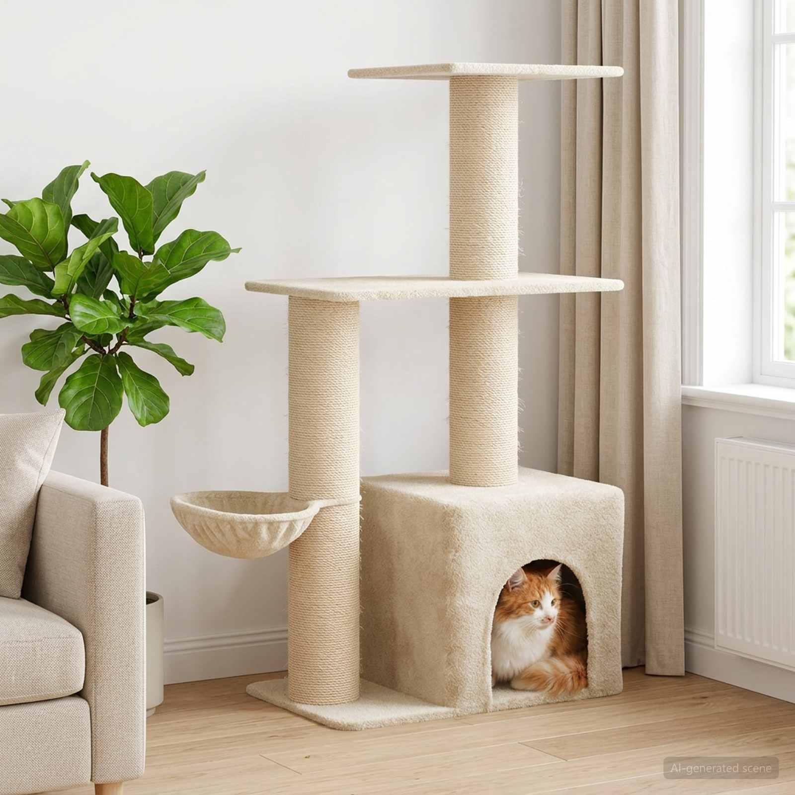 Kattetræ med sisal klatreposter - cremefarvet 133 cm