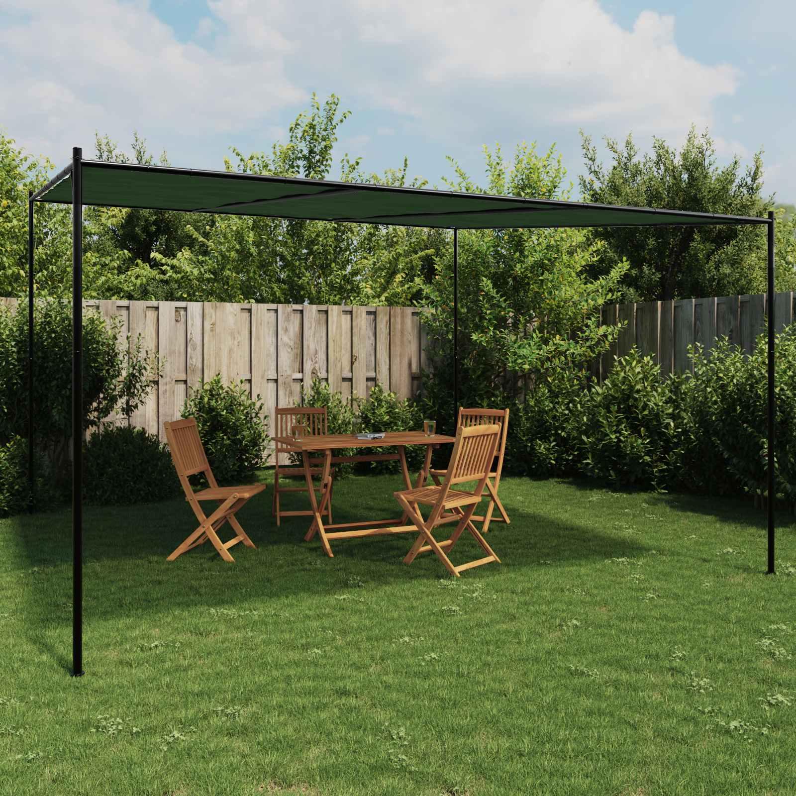 Pavillon 4 x 3,98 x 2,67 m - grøn i polyester og stål med manuelt lameltag