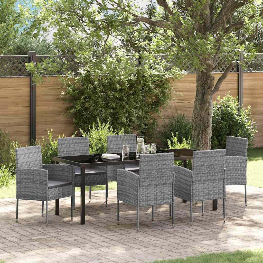 Have spisebordssæt med hynder - 7 dele i grå polyrattan