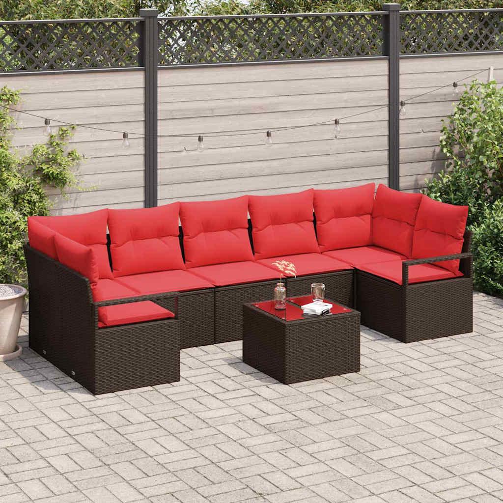 Modulær havesofa - 8-delt loungesæt i beige/rød polyrattan med bord