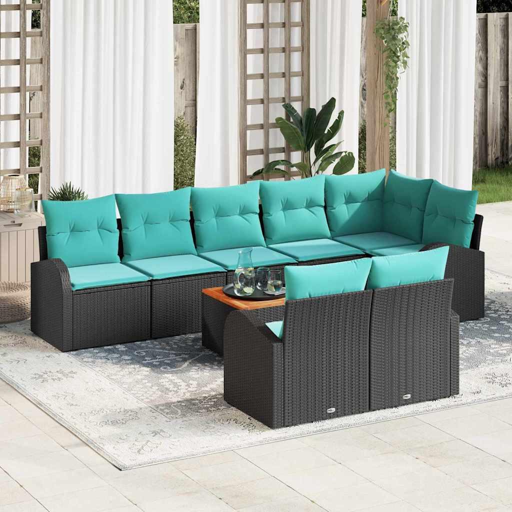 Havesofa sæt med opbevaring - 9 dele i sort/turkis polyrattan