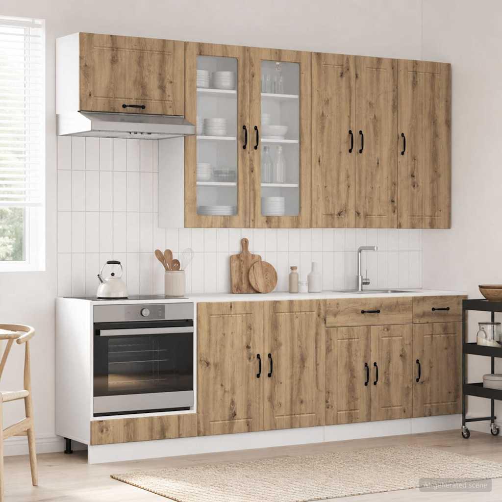 Køkkenenhed LUCCA - 8 skabe i artisan-eg, konstrueret træ
