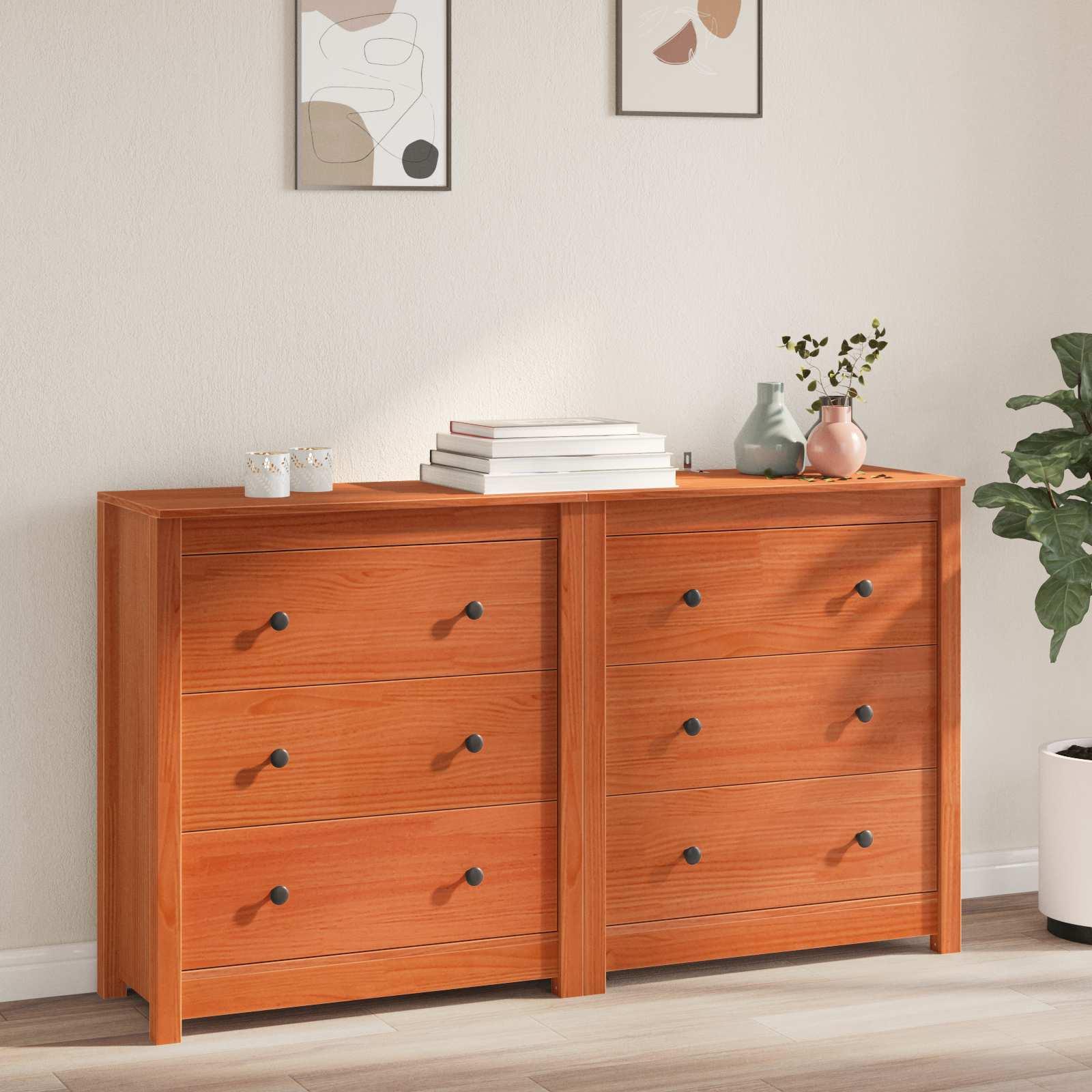 Sideboard 2 stk i massivt fyrretræ - voksbrun, 140 × 35 × 80 cm