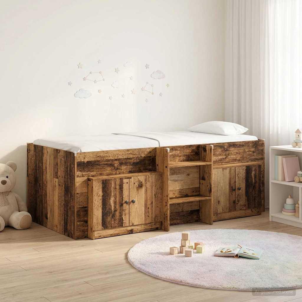 Loftseng med 3 skabe - konstrueret træ, gammelt træ look, 193 × 96 × 68,5 cm