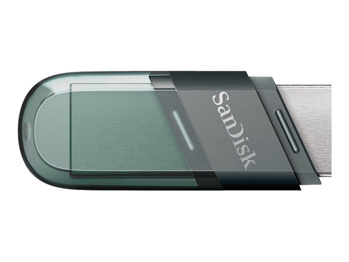 SanDisk iXpand Flash Drive Flip, 64 GB, USB Type-A / Lightning, 3.2 Gen 1 (3.1 Gen 1), Hætte, 20 g, Grå, Sølv, Transparent