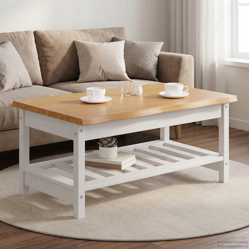 Sofabord EKAI - hvid med live edge, massivt fyrretræ 100 × 60 × 45,5 cm
