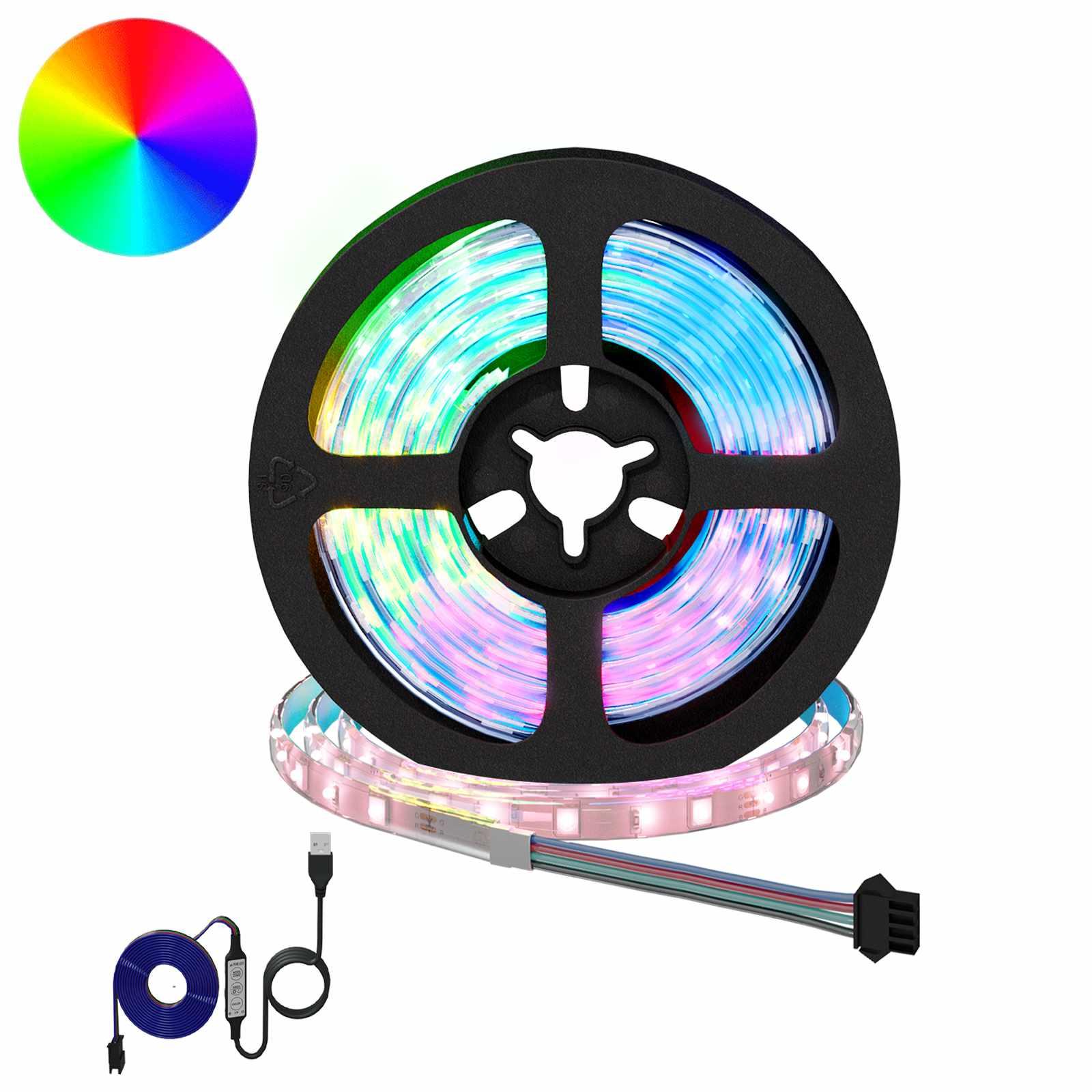 LED strip - 12 stk, 950 mm - sort/gennemsigtig - USB, farveskift