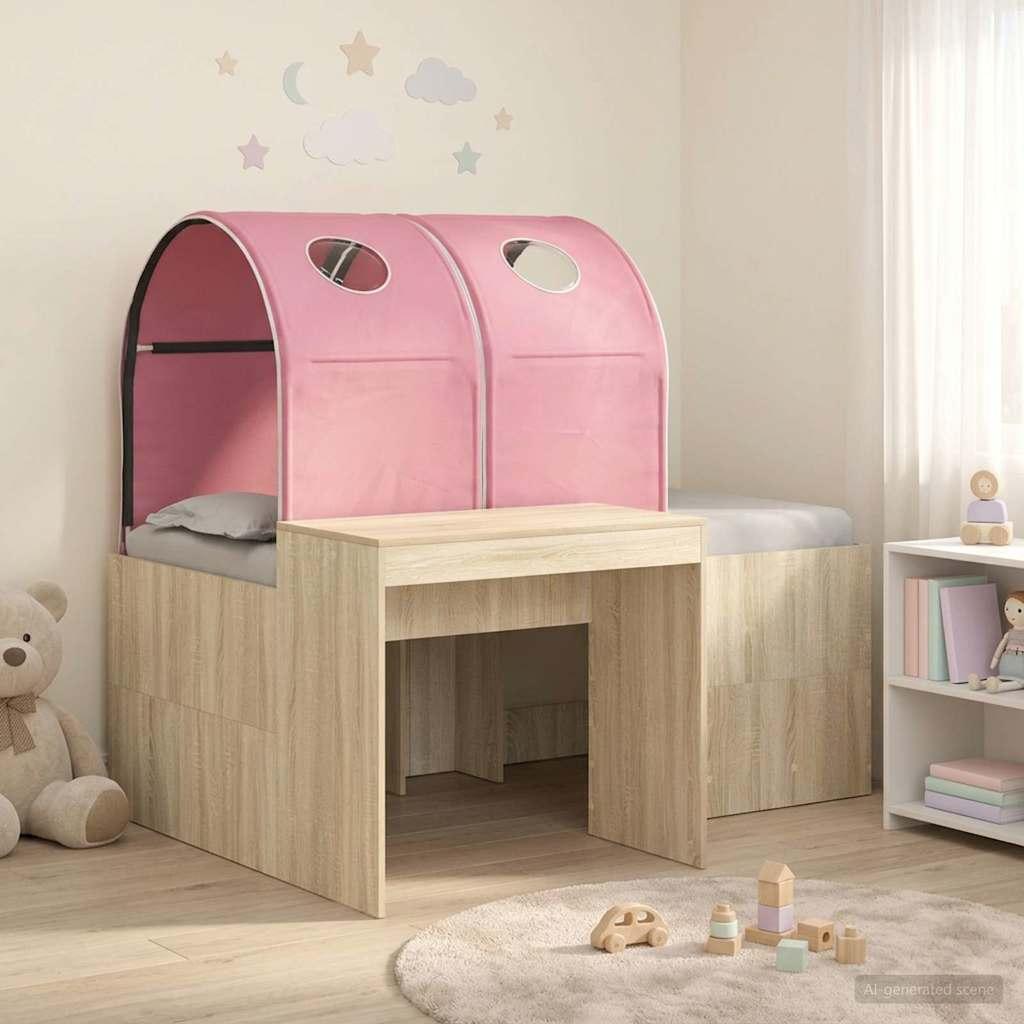 Seng med tunnel og integreret skrivebord - artisian eg/pink, konstrueret træ