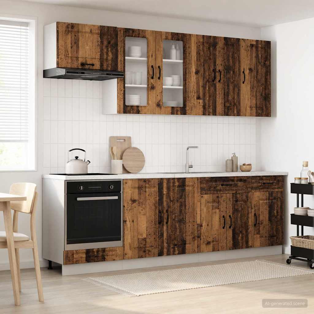 Køkkenelement-sæt KALMAR - 8 dele i gammelt træ look, konstrueret træ