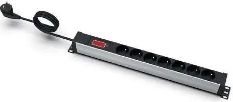 EMITER EmiterNet 19" strømskinne - 7 udtag, måleinstrument, 3 m kabel, uni-schuko stik
