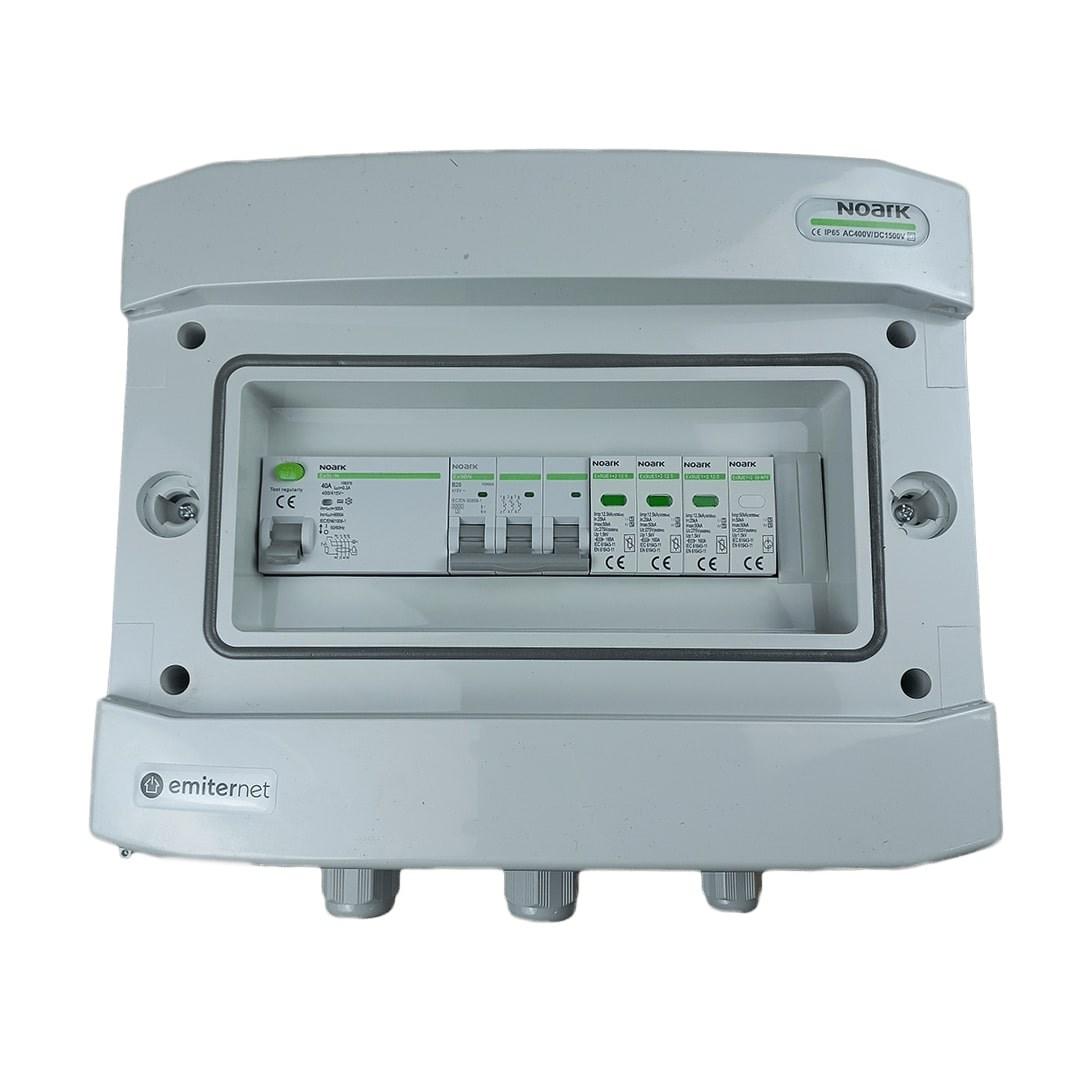 EMITER EM-307N AC-tavle IP65 med overspændingsafleder Noark type 1+2, 20A 3-faset + RCD type A 40A/300 mA