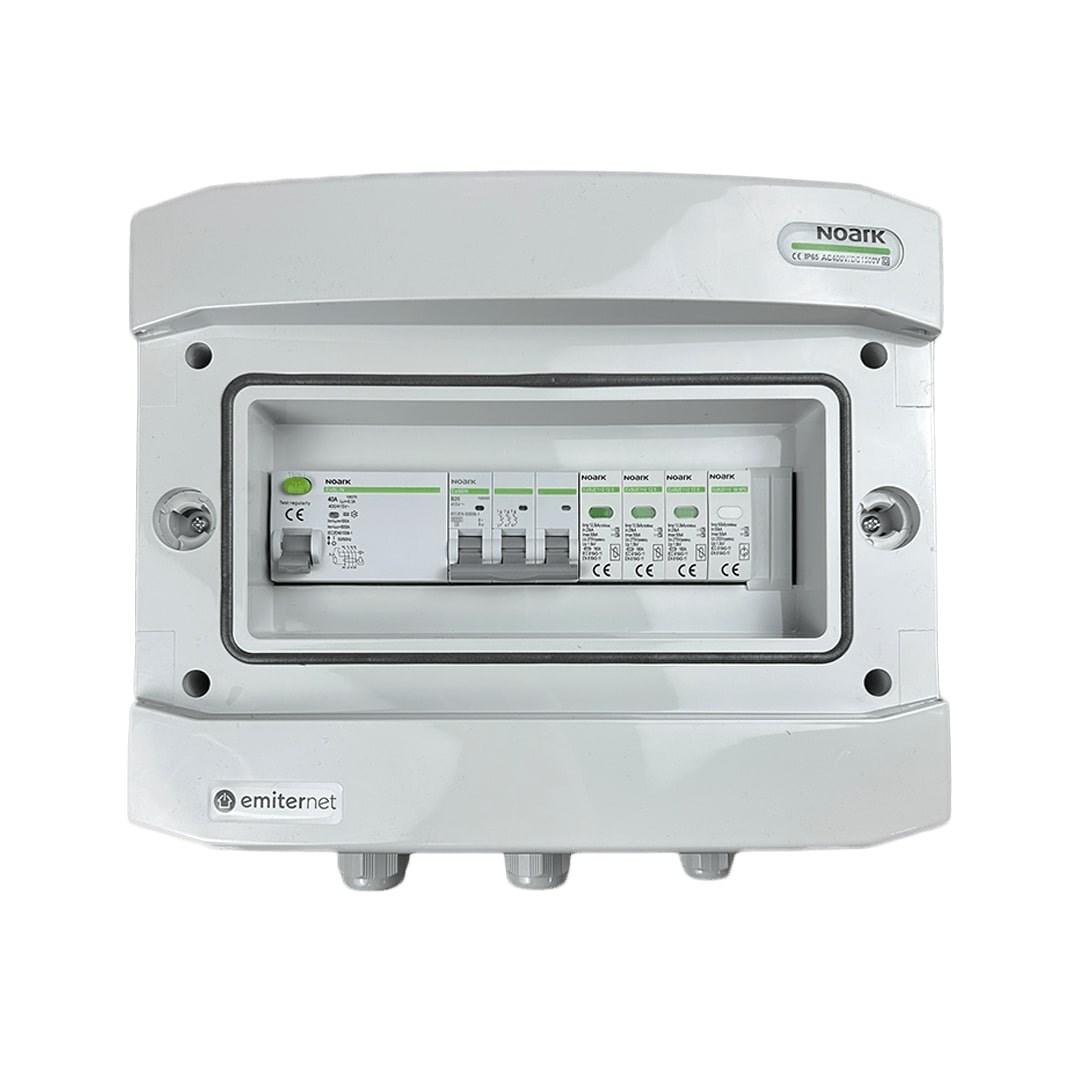 EMITER EM-308N AC fordelertavle IP65 med overspændingsbeskyttelse Noark type 1+2, 25 A 3-faset, RCD type A 40 A/300 mA