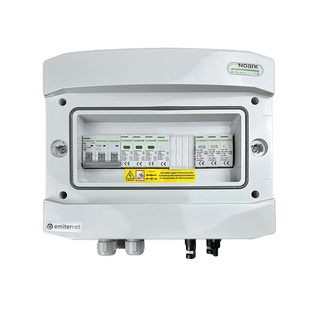 EMITER DC/AC kapslet koblingsboks IP65 med Noark type 1+2 overspændingsafleder - 1 x PV‑streng, 1 x MPPT, AC Noark type 1+2, 10 A 3‑faset