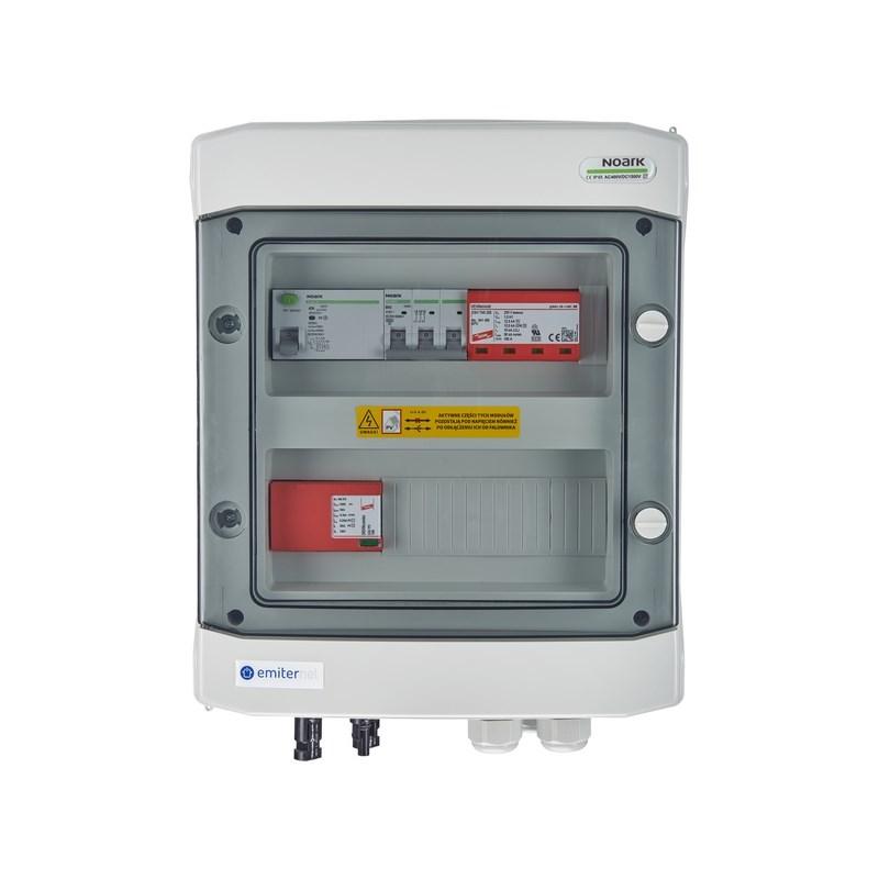 EMITER EM-1101 DC/AC kapslet tavle IP65 med DC-lynafleder Dehn type 1+2 1.000 V, 1 x PV-string, 1 x MPPT samt AC Dehn type 1+2, 10 A 3-faset, RCD type A 40 A/300 mA