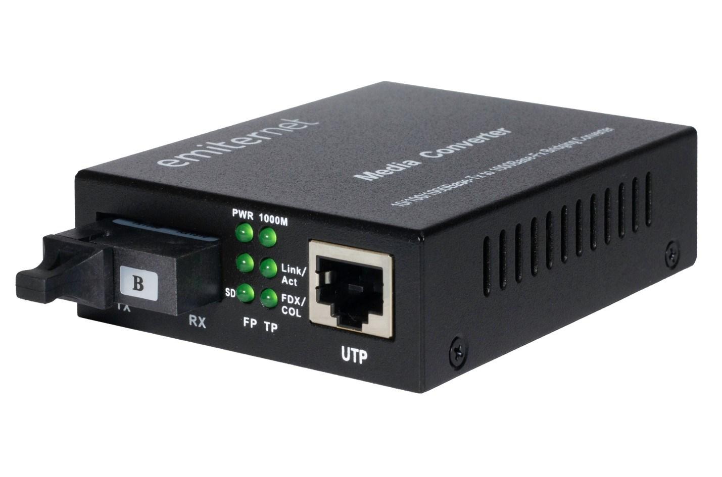 EMITER EM/1GB-ETH-1XSC-1550 mediekonverter - WDM fiber til Ethernet 10/100/1000 Mbps, RJ45/1xSC, SM 9/125, 20 km (Tx 1550 nm / Rx 1310 nm)