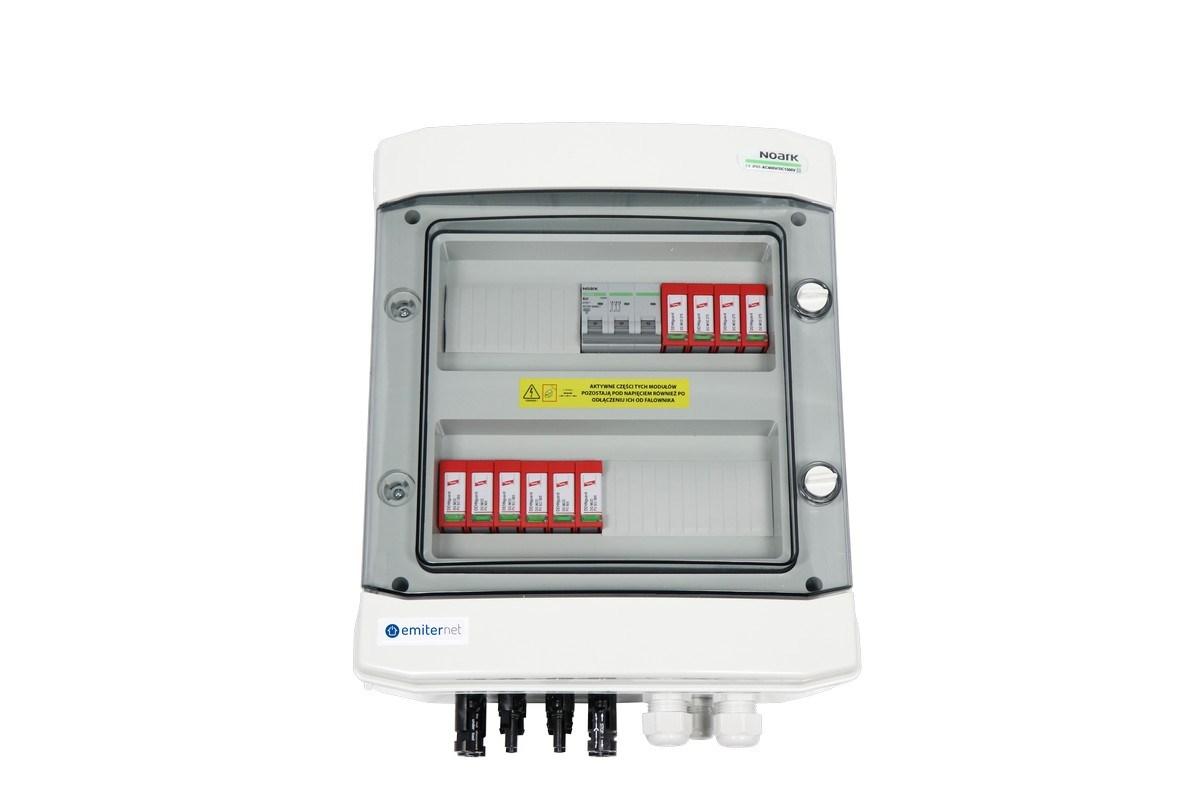 EMITER EM-102 DC/AC kapslet IP65 koblingsboks - Dehn type 2 overspændingsafleder 1.000 V, 2 x PV‑string, 2 x MPPT, AC Dehn type 2, 20 A 3‑faset