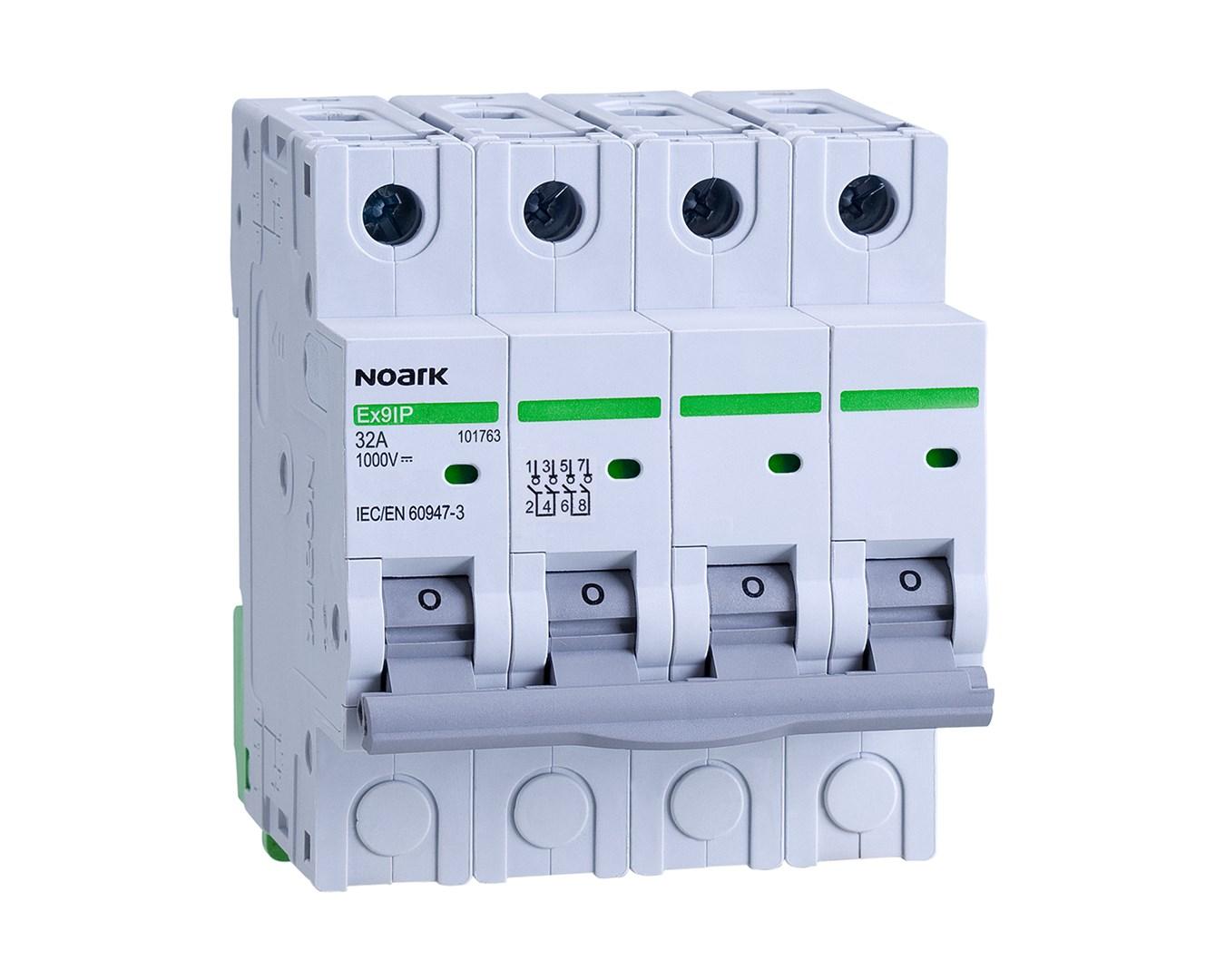 Noark Ex9IP DC-sikkerhedsafbryder, 4-polet, 16 A, 1.000 V DC - 4 modul