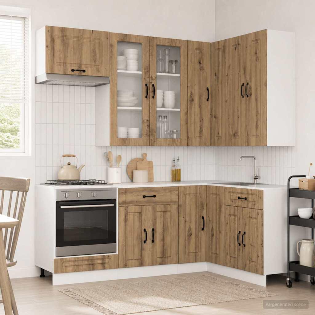 Køkkenenhed KALMAR - 8 dele i artisan-eg, konstrueret træ