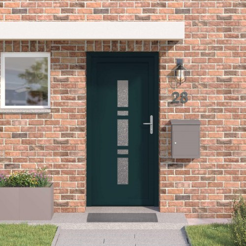 Hoveddør i PVC - antracit, 98 × 208 cm med glasfelter