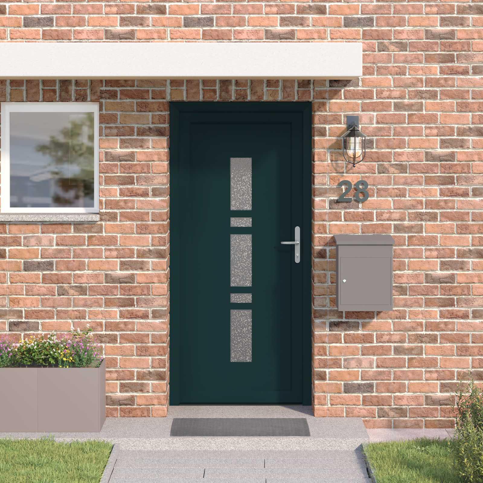 Hoveddør i PVC - antracit, 98 × 208 cm med glasfelter