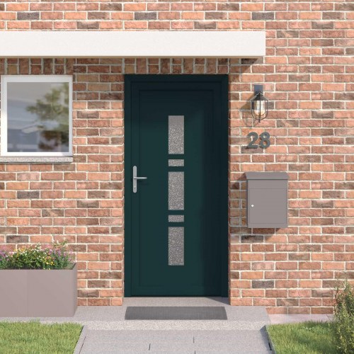 Hoveddør i antracit 88 × 200 cm - PVC med glasfelter