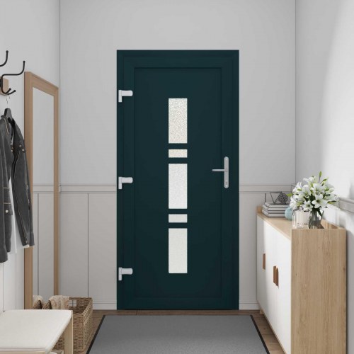 Hoveddør i antracit 88 × 200 cm - PVC med glasfelter