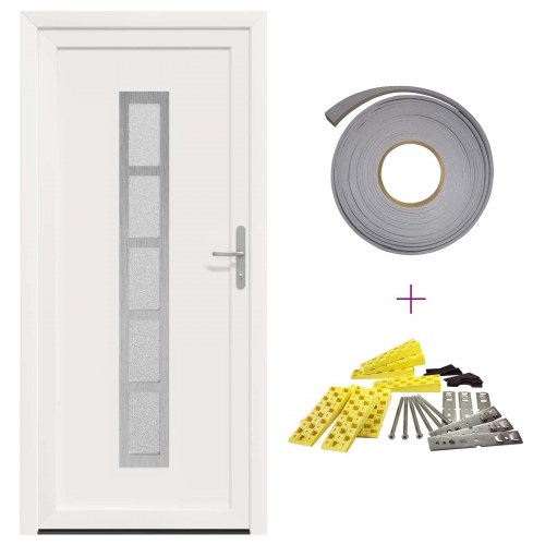 Hoveddør i PVC - hvid 108 × 208 cm med glasfelter