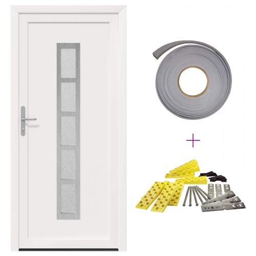 Hoveddør i hvid PVC 108 × 208 cm med glasfelter