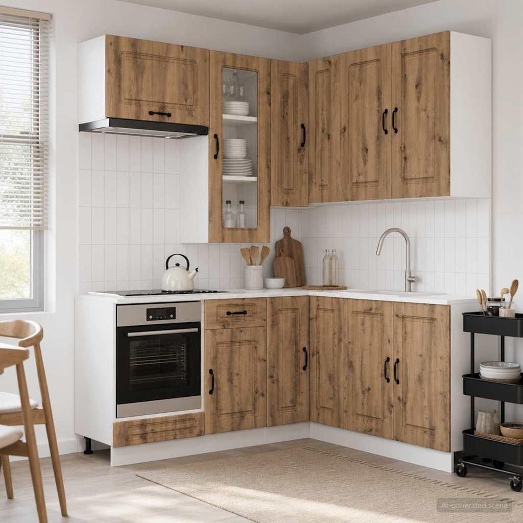 Køkkenskabe KALMAR - 8 dele i artisan-eg, konstrueret træ