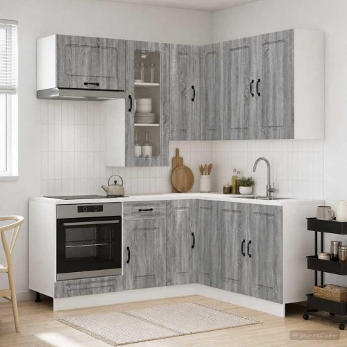 Køkkenenhed KALMAR - 8 dele, grå sonoma, konstrueret træ
