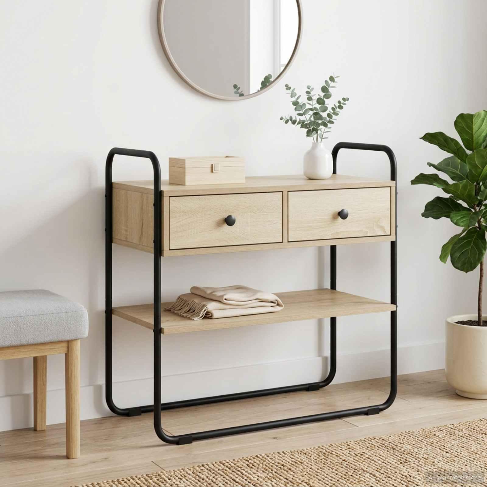 Konsolbord i sonoma-eg 80 × 40 × 75 cm - konstrueret træ og stål