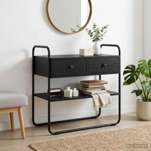 Konsolbord i sort eg 80 × 40 × 75 cm - konstrueret træ og stål