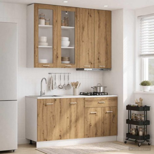 Køkkenenhed LYON - 4 dele i artisan-eg, konstrueret træ