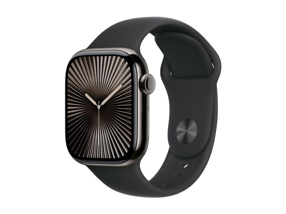 Apple Watch Series 10 GPS + Cellular 42 mm - Slate Titanium med Black Sport Band (S/M)