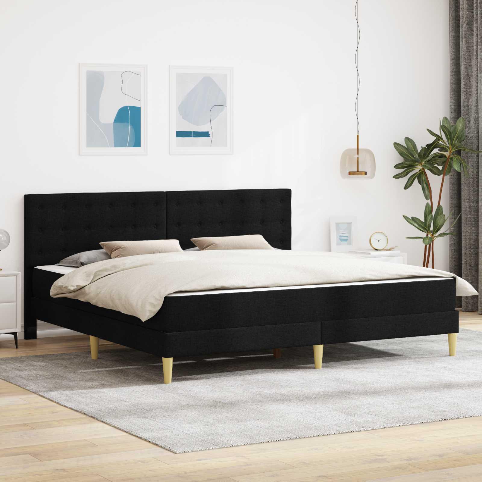 vidaXL Sengeramme med madras med hovedgærde Sort 180 x 200 cm Stof