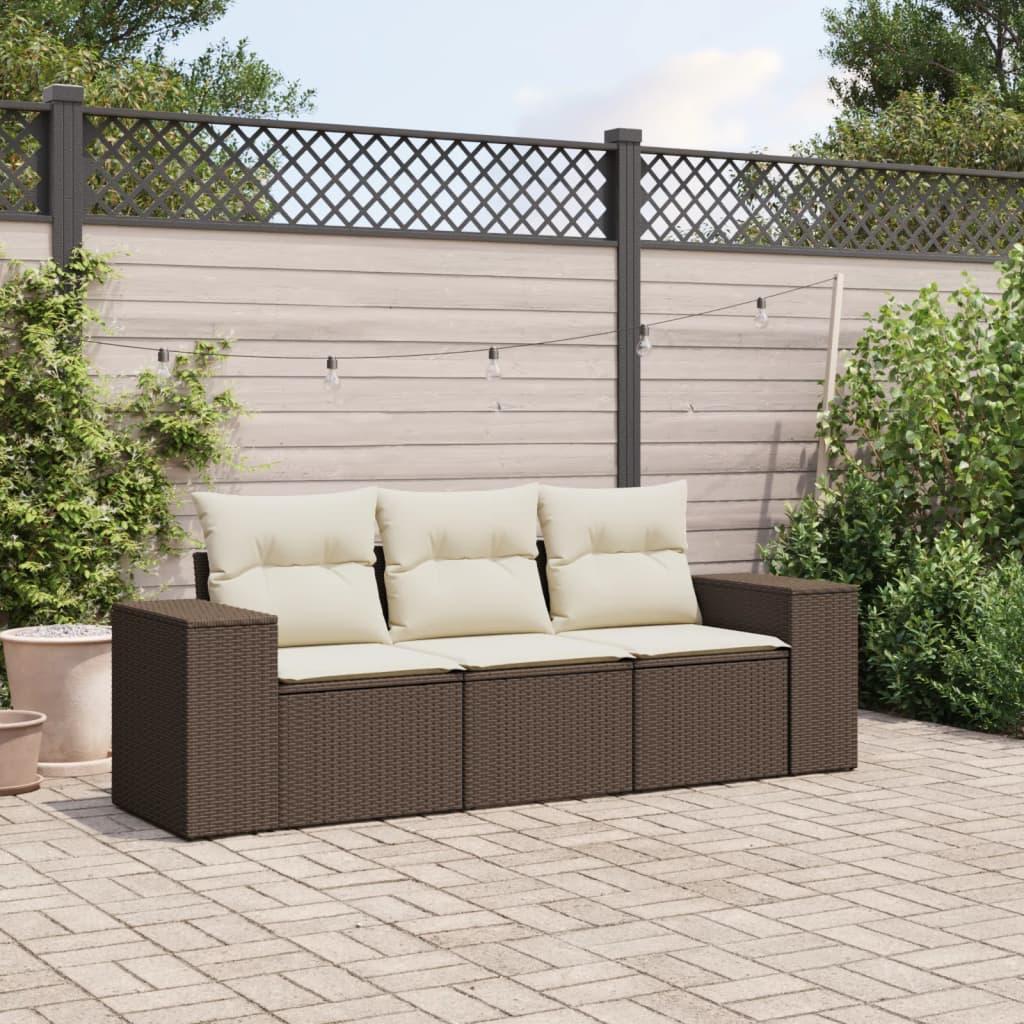 Sofasæt til haven i polyrattan - 3 dele med hynder, brun