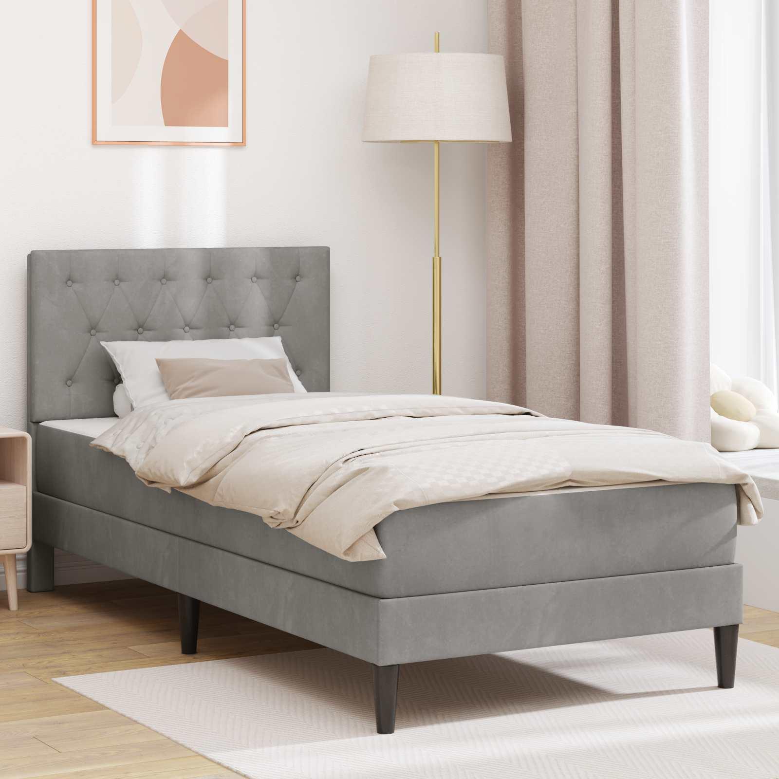 vidaXL Sengeramme med madras med hovedgærde Lysegrå 90 x 190 cm Fløjl