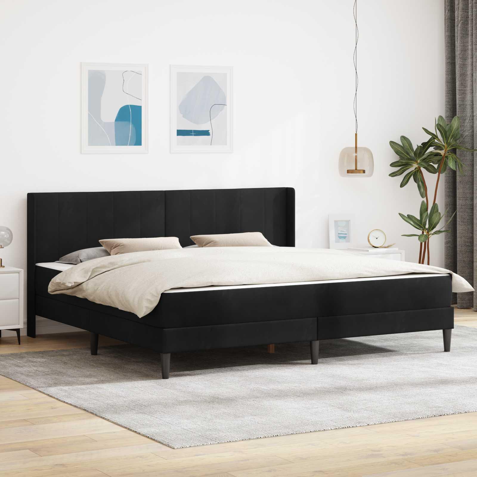 vidaXL Sengeramme med madras med hovedgærde Sort 180 x 200 cm Fløjl