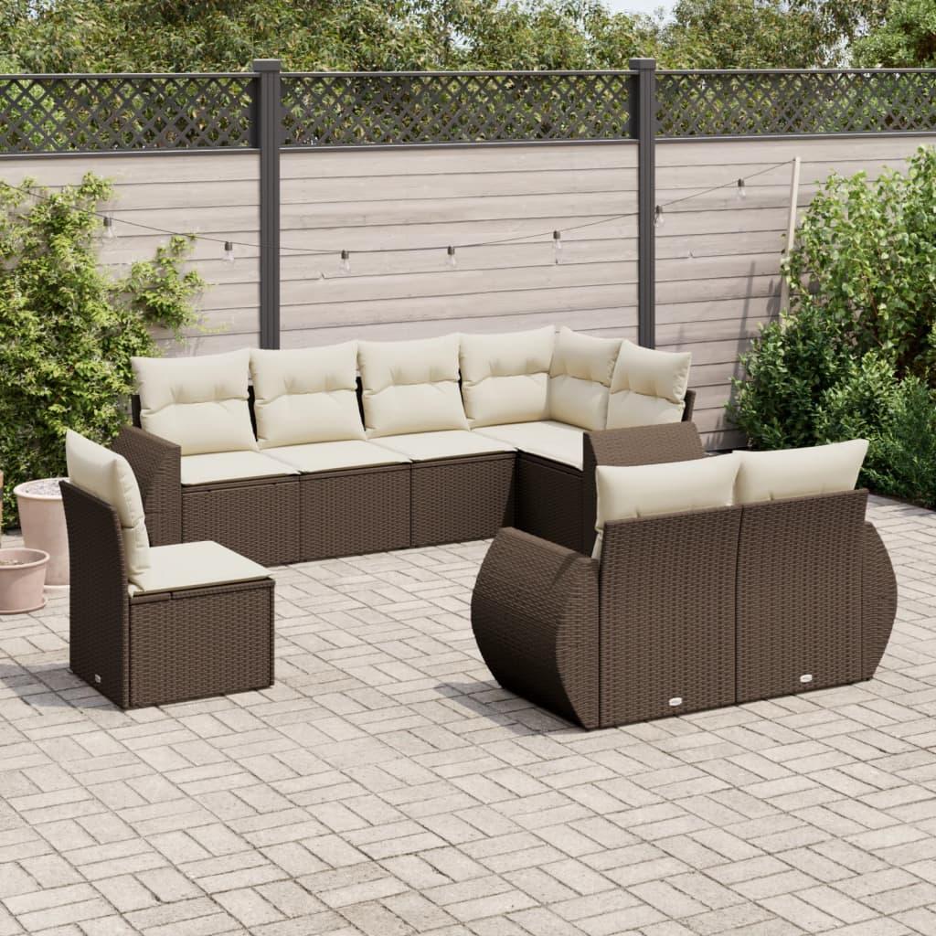 Sofasæt til haven i polyrattan - 8 dele med hynder, brun