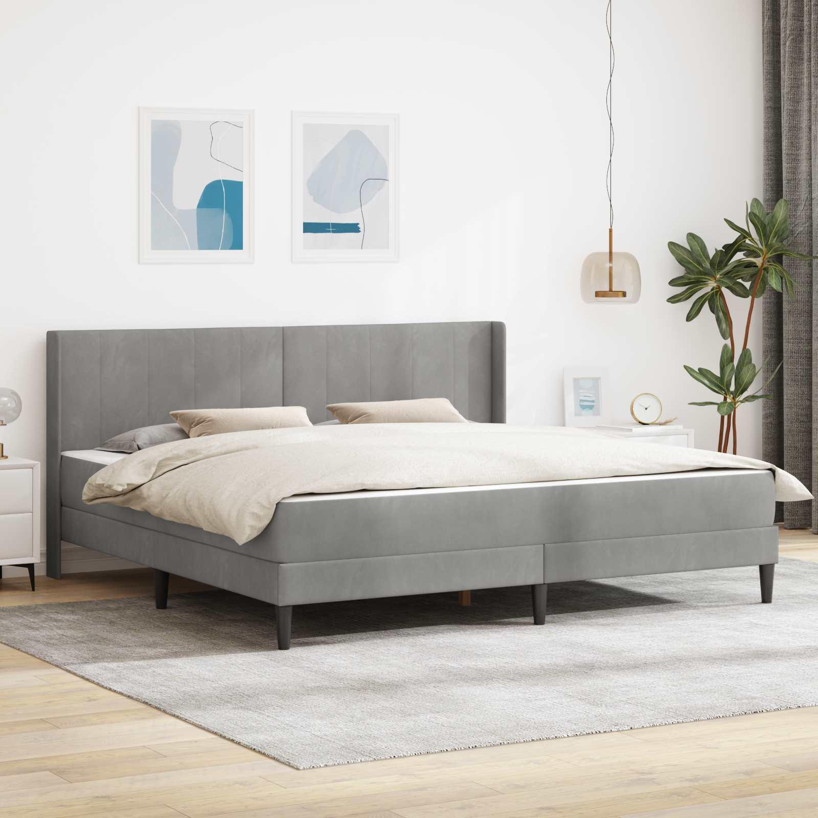 vidaXL Sengeramme med madras med hovedgærde Lysegrå 180 x 200 cm Fløjl