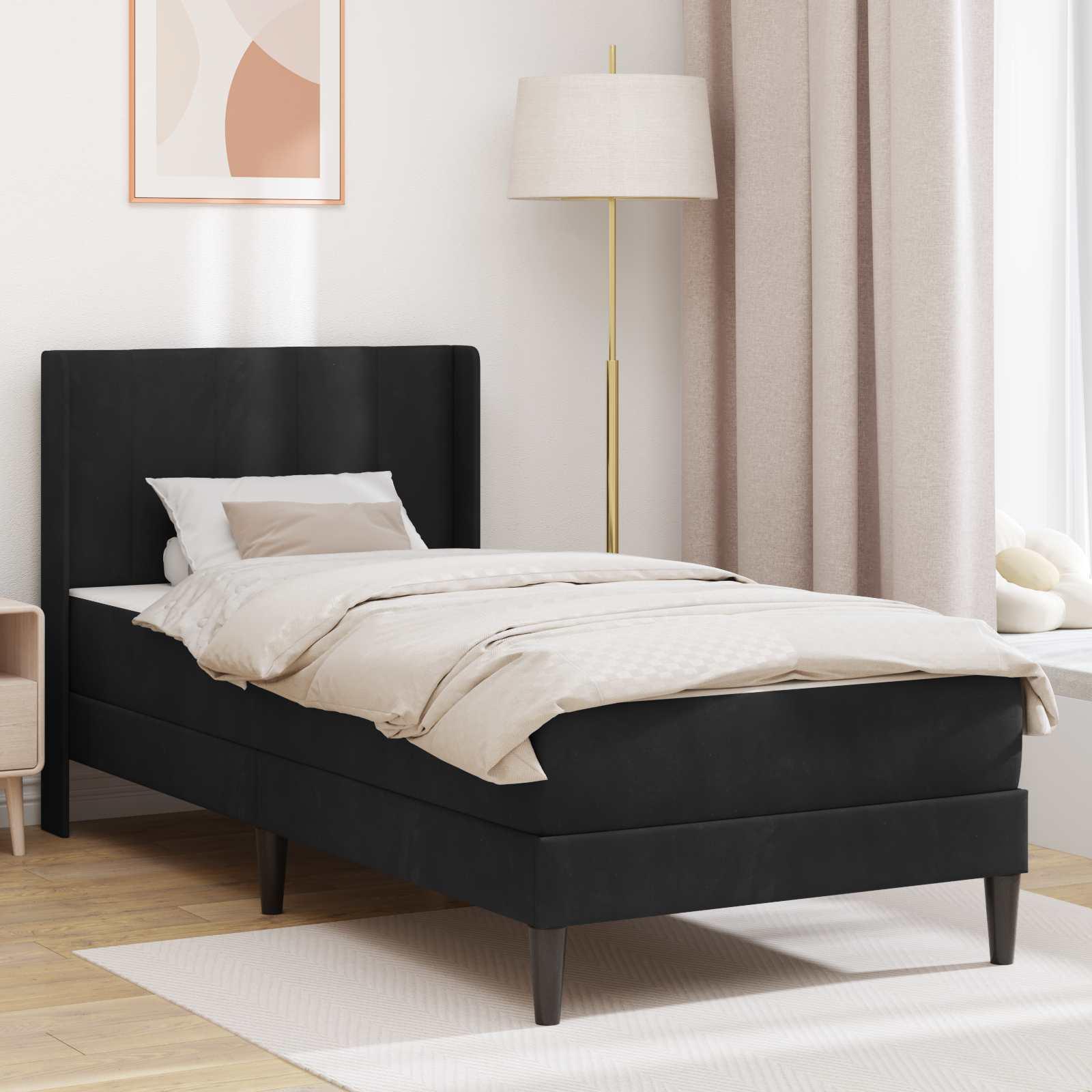 vidaXL Sengeramme med madras med hovedgærde Sort 90 x 190 cm Fløjl
