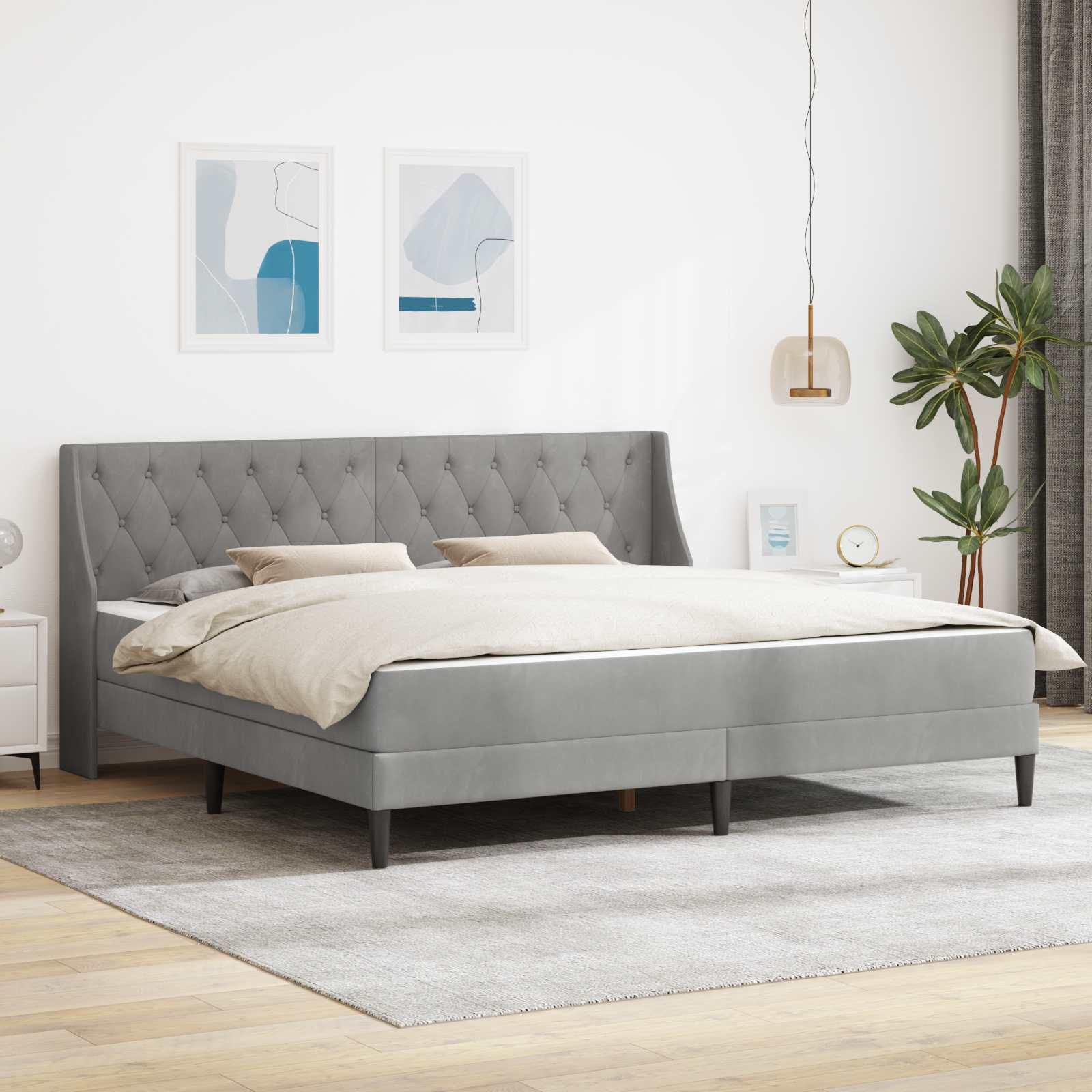 vidaXL Sengeramme med madras med hovedgærde Lysegrå 180 x 200 cm Fløjl