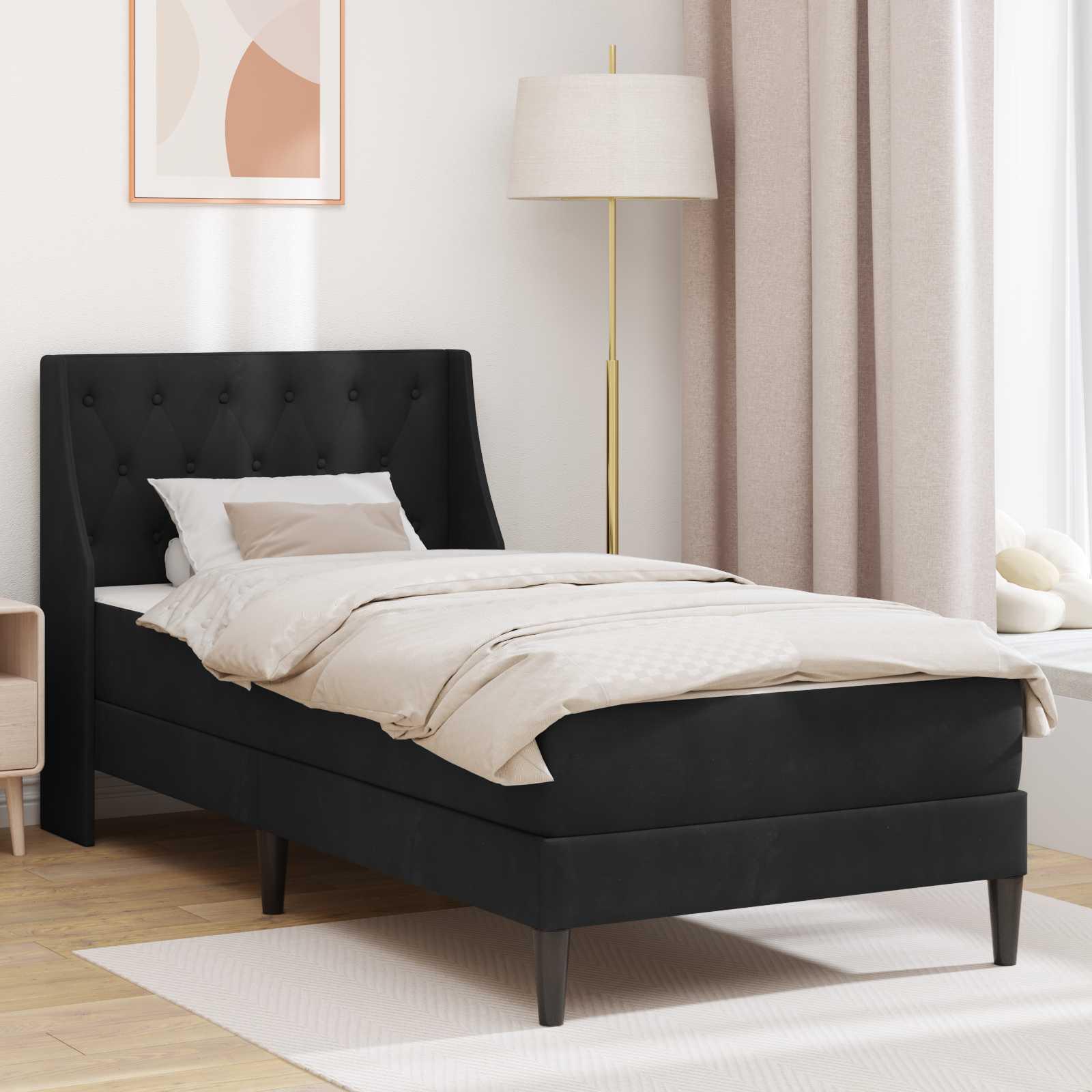 vidaXL Sengeramme med madras med hovedgærde Sort 90 x 190 cm Fløjl