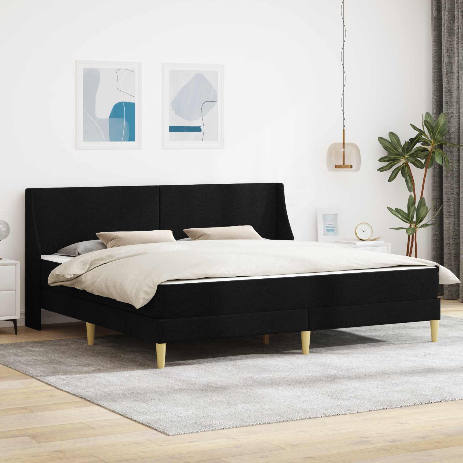 vidaXL Sengeramme med madras med hovedgærde Sort 180 x 200 cm Stof