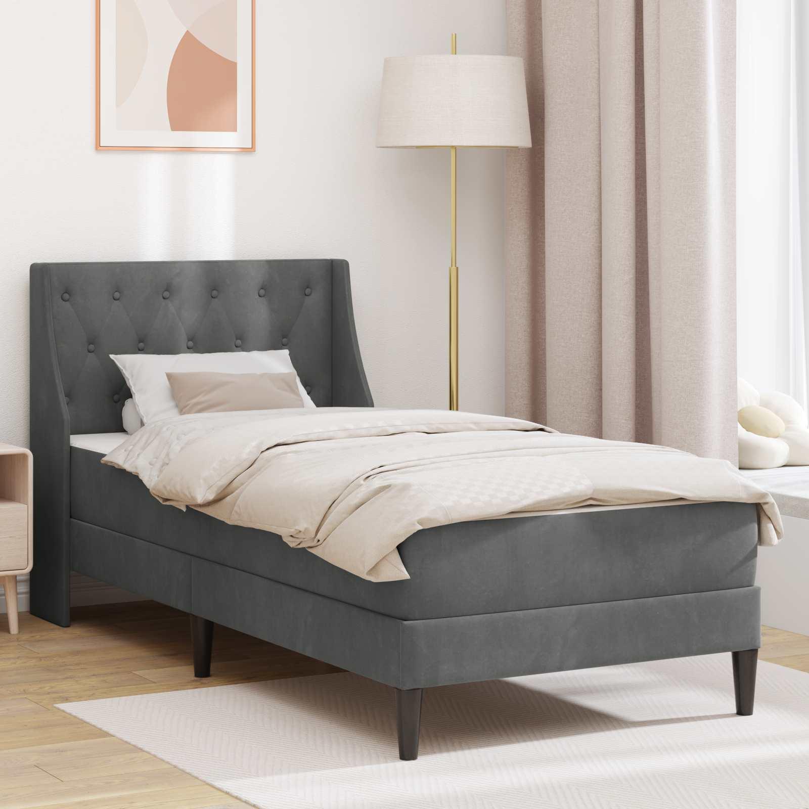 vidaXL Sengeramme med madras med hovedgærde Mørkegrå 90 x 190 cm Fløjl