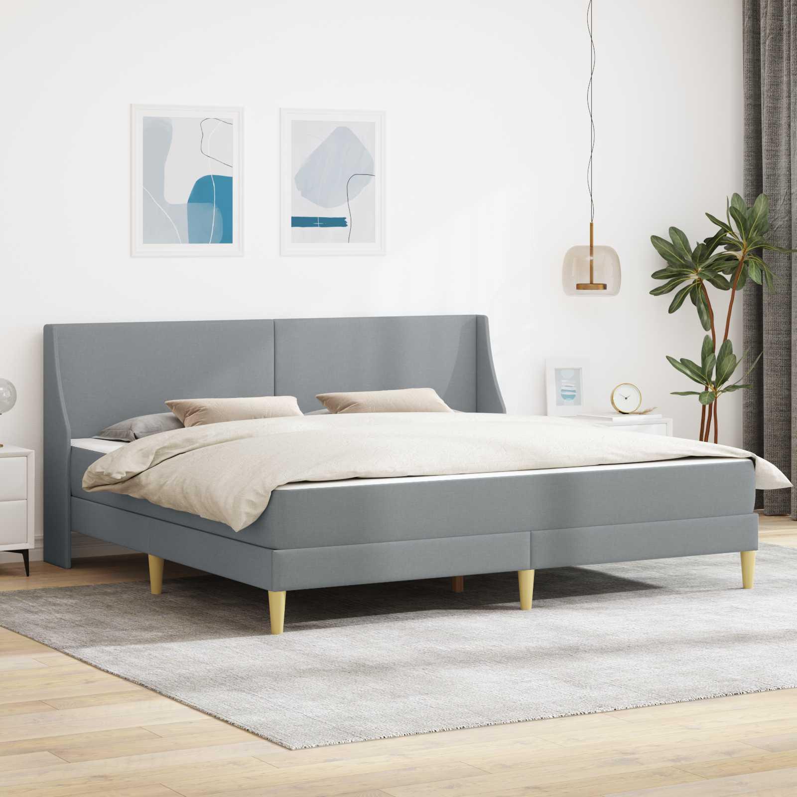 vidaXL Sengeramme med madras med hovedgærde Lysegrå 180 x 200 cm Stof