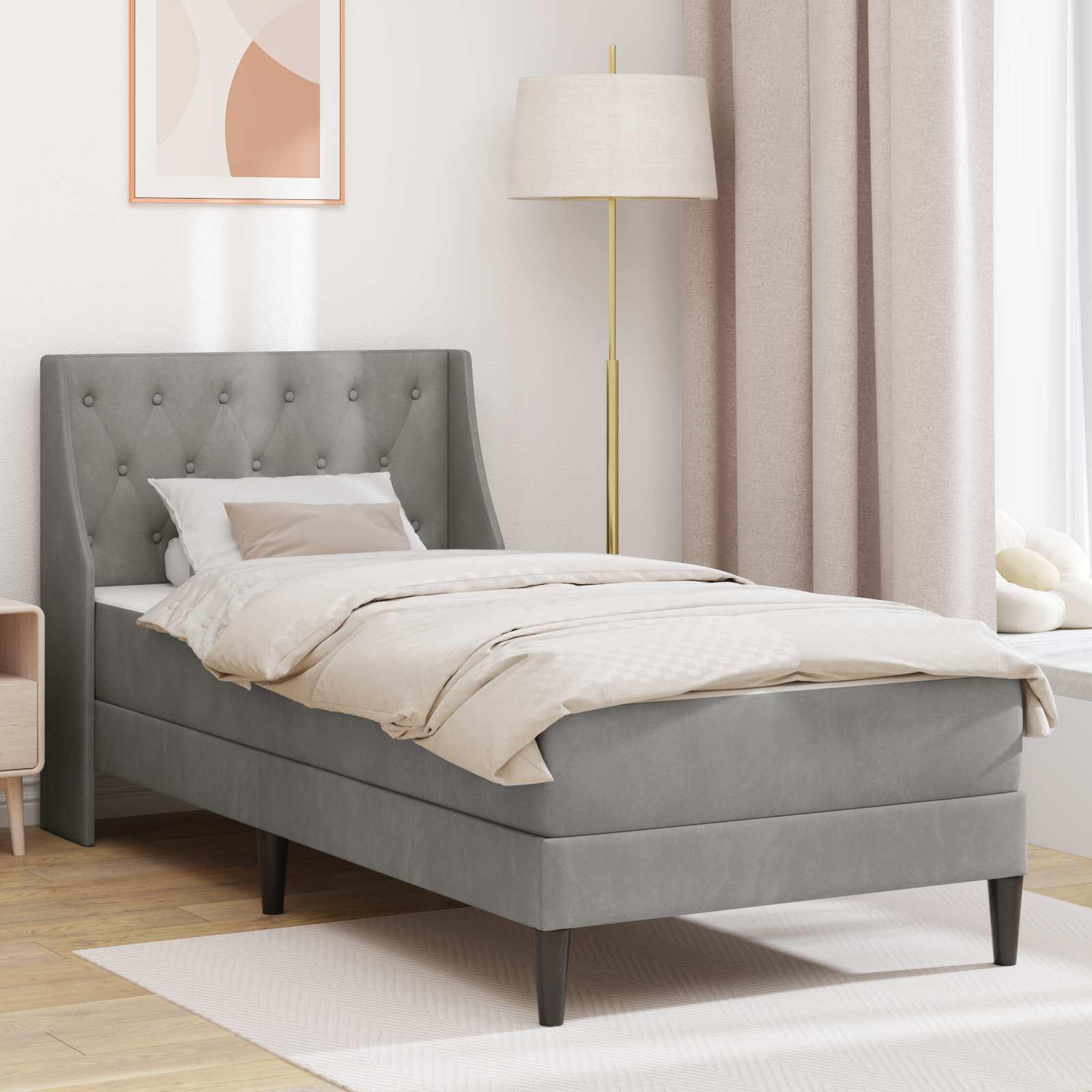 vidaXL Sengeramme med madras med hovedgærde Lysegrå 90 x 190 cm Fløjl