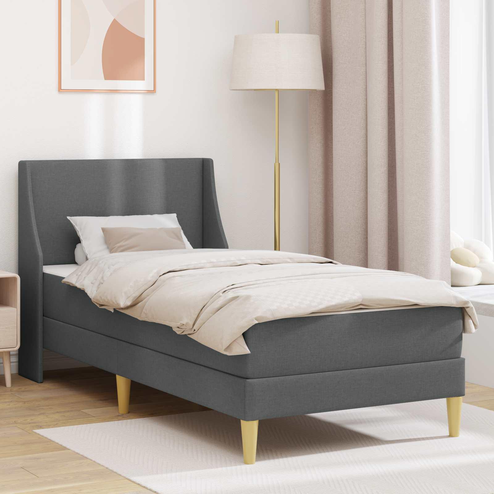 vidaXL Sengeramme med madras med hovedgærde Mørkegrå 90 x 190 cm Stof